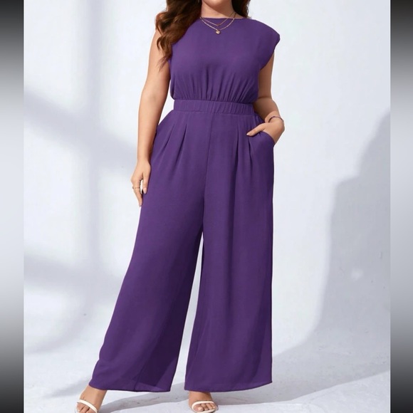 Plus size navy blue wide leg jumpsuit - Picture 7 of 13